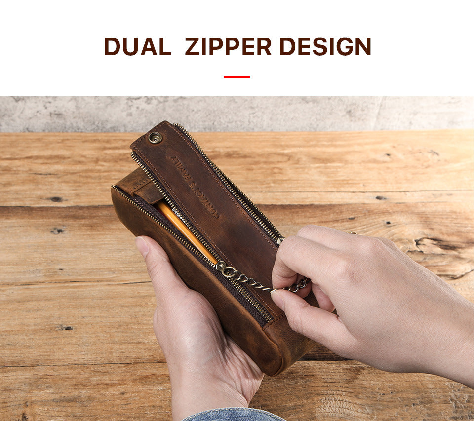 Leather Zipper Pencil Case Pen Pouch