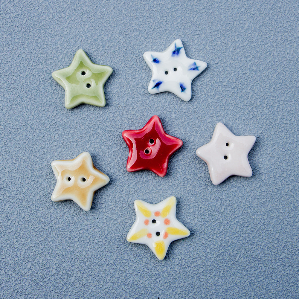 Ceramic star buttons with two holes, assorted colors for DIY jewelry and crafts