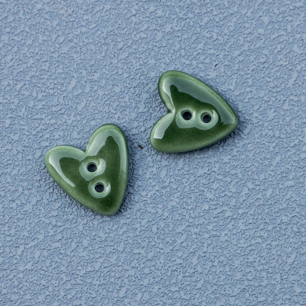 Tiny green heart ceramic buttons, 2-hole design for DIY jewelry, 20mm