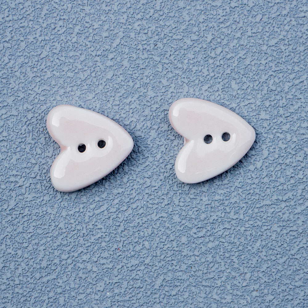 Tiny white heart ceramic buttons, two-hole design for DIY jewelry, 20mm