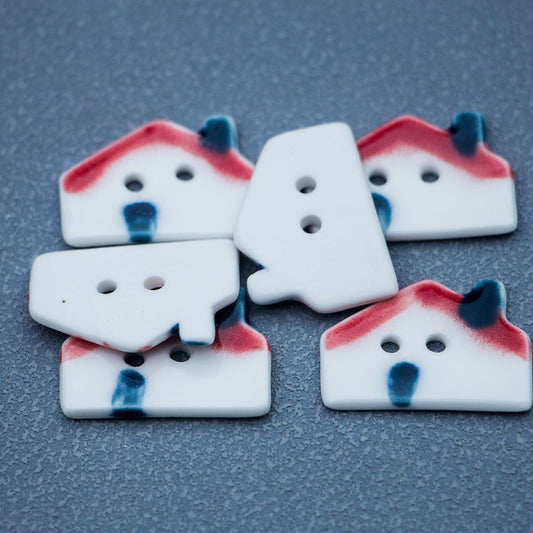 27x18mm Chimney House 2 Hole Ceramic Buttons for DIY Handmade Jewelry 10pcs