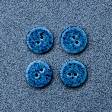 Deep blue round ceramic buttons with two holes (set of four)