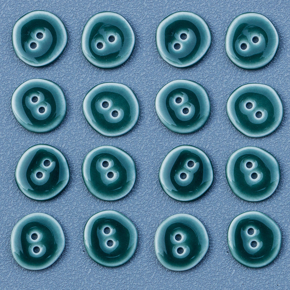 Dark green 20mm ceramic buttons, irregular round, two-hole close-up set
