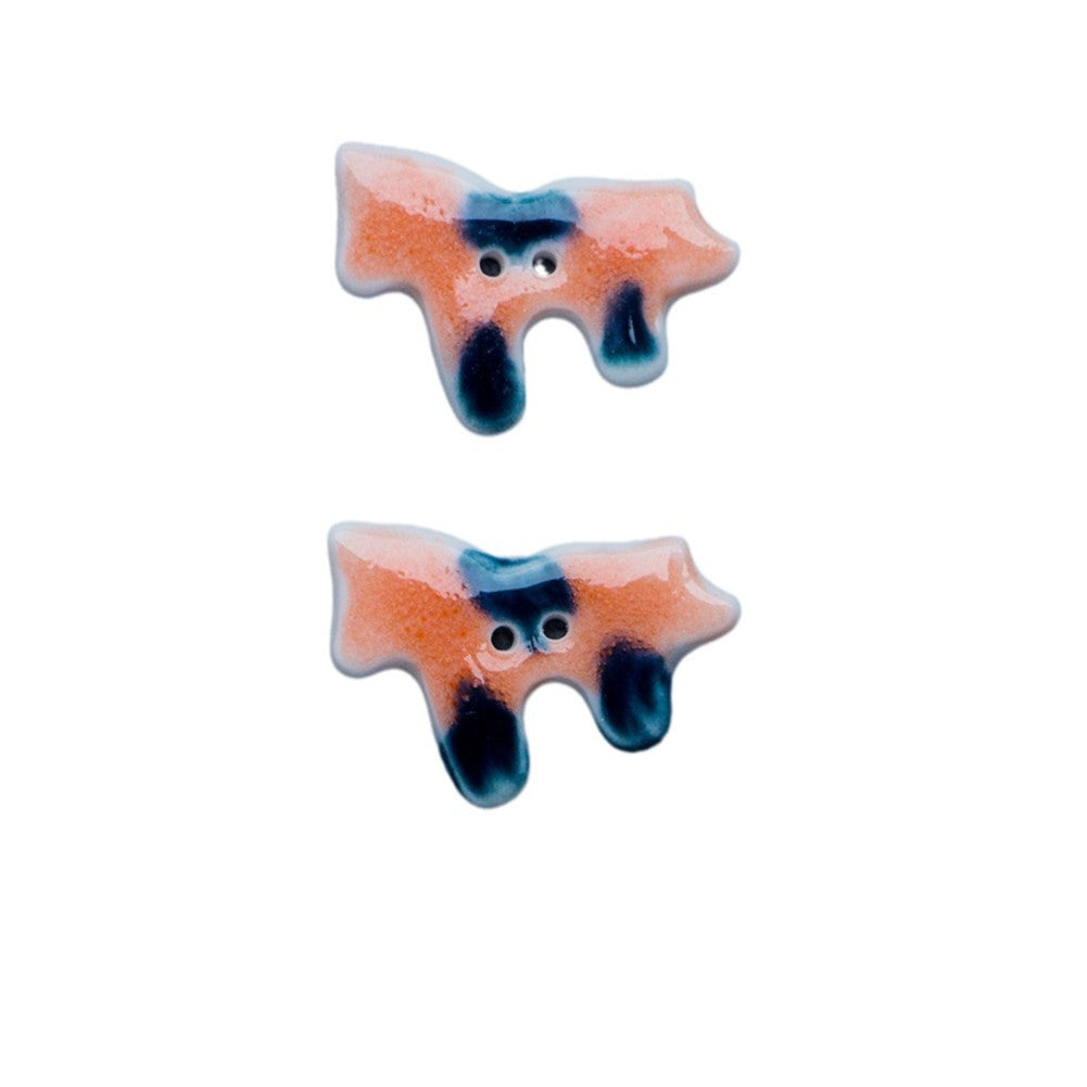 Orange Pony-Knopf aus Keramik, 2 Löcher, blaues Farbmuster