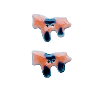 Orange Pony-Knopf aus Keramik, 2 Löcher, blaues Farbmuster