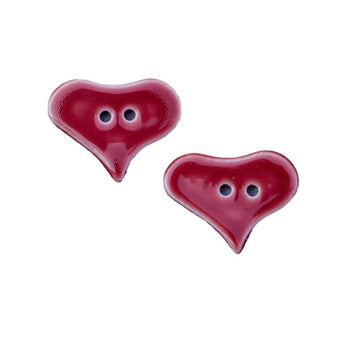 Red heart ceramic buttons with 2 holes (set of 6)