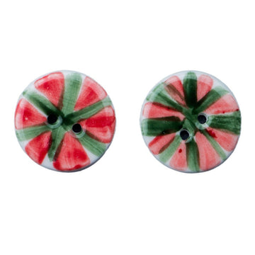 20mm Watermelon ceramic button, red-and-green round with two holes