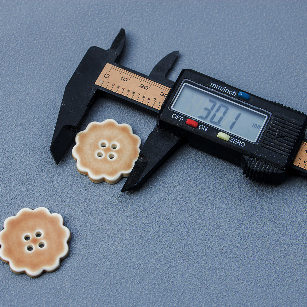 30mm round ceramic buttons, four-hole, khaki color, measured for size