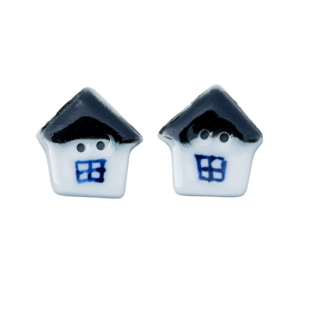 22mm ceramic two-hole house button, black & white painted design
