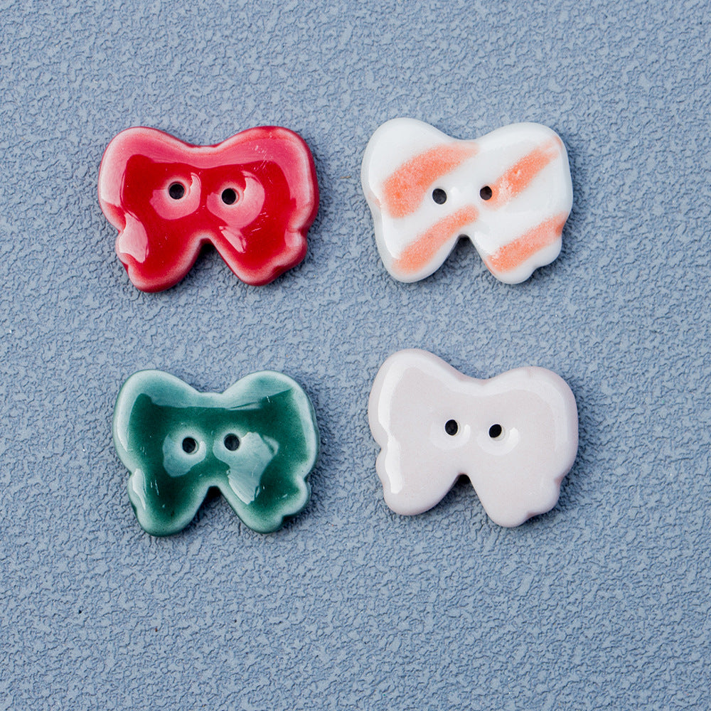 20.5mm Keramik-Bow-Buttons mit 2 Löchern: Rot, Grün, Orange-gestreift und Weiß