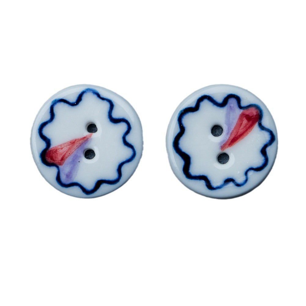 19.5mm blue-and-white ceramic magic circle button, 2-hole, single close-up