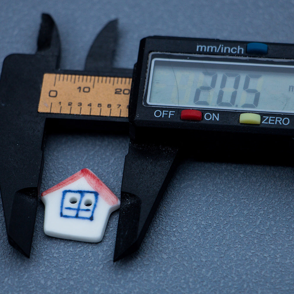 20mm ceramic house button, white house with red roof and blue face