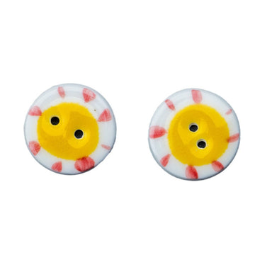 20mm round ceramic button with two holes, yellow sun pattern on white, set of 6