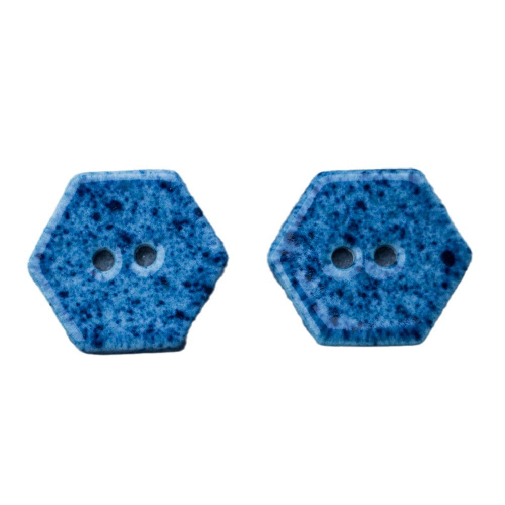 Handmade hexagonal ceramic buttons, navy blue, two-hole, 18mm, 6pcs set