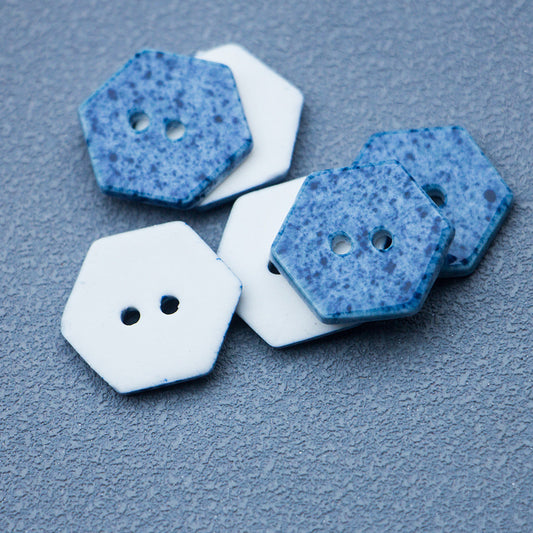 18mm Navy Blue Blue Hexagonal 2 Hole Handmade DIY Ceramic Buttons 6PCS