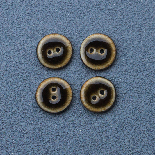 14mm Round 2Hole Black and Brown Handmade Glazed Ceramic Buttons 10pcs