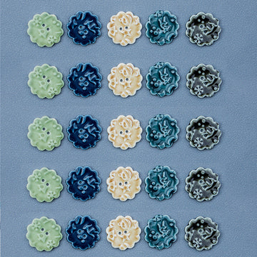 Round ceramic 2-hole buttons with snowflake elk motif, mixed colors, 6-pack