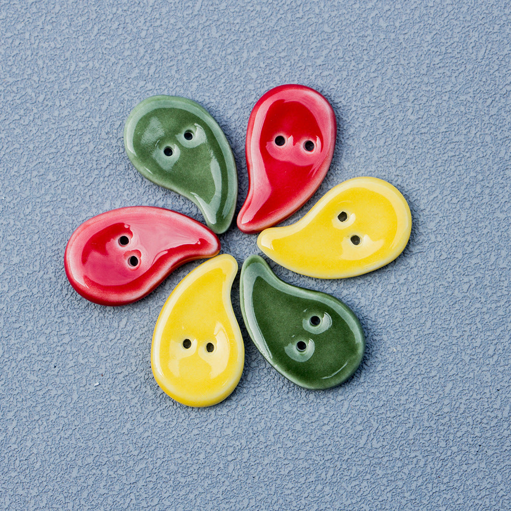 Handmade ceramic quote-shaped buttons in red, yellow, green, 2 holes (set of 10)