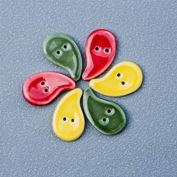 Handmade ceramic quote-shaped buttons in red, yellow, green, 2 holes (set of 10)