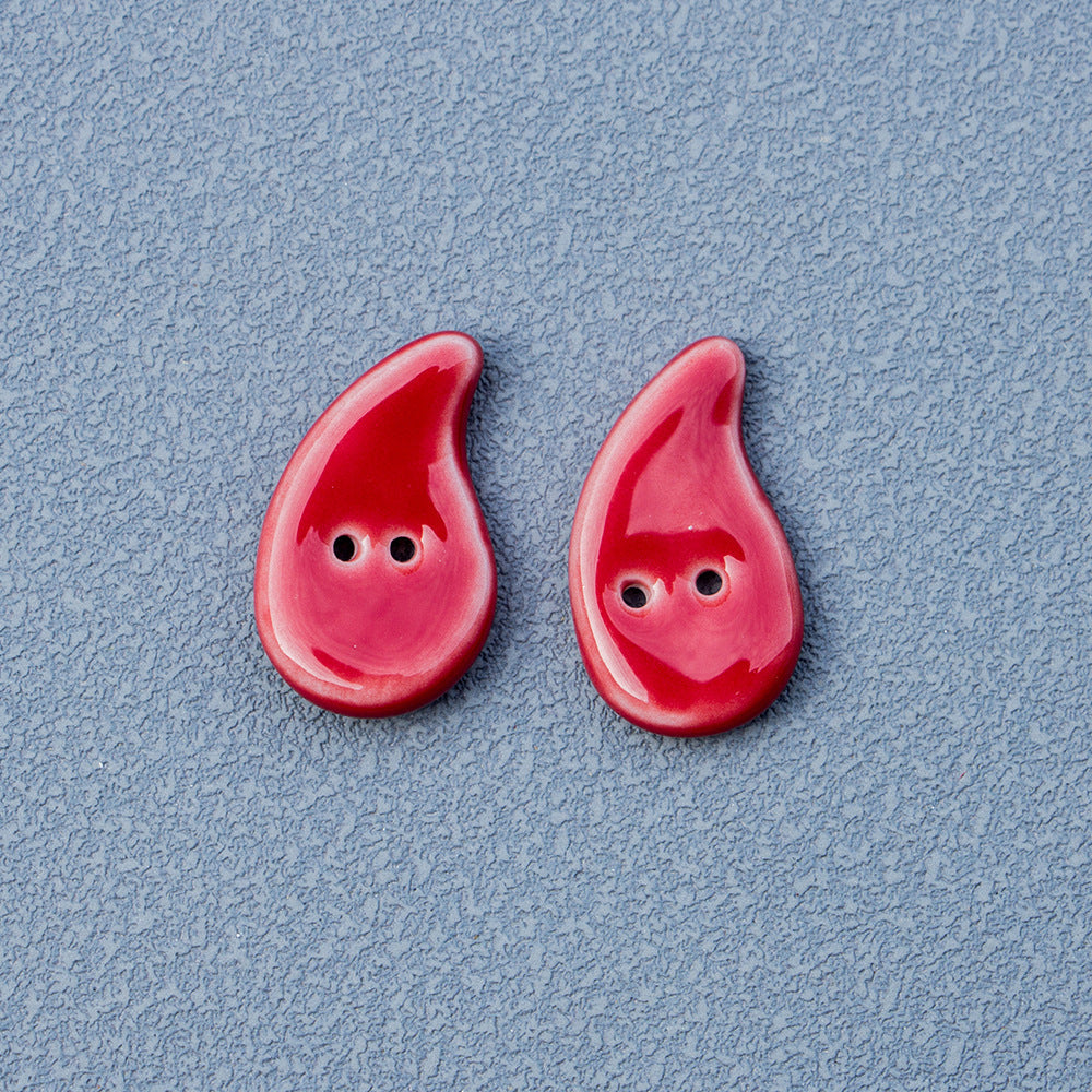 Red quote-shaped handmade ceramic buttons, 2 holes