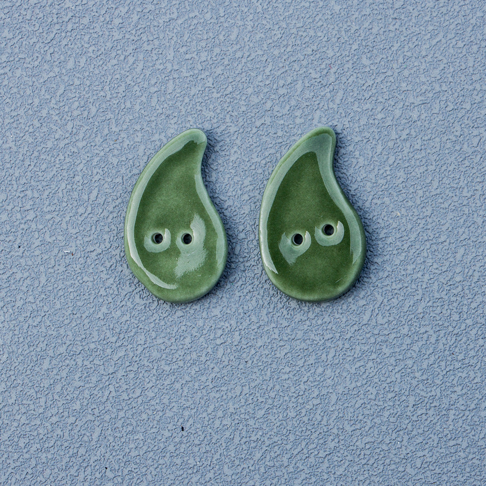 Green quote-shaped handmade ceramic buttons, 2 holes