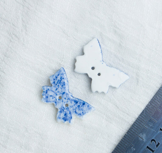 26mm Blue and White Butterfly 2-Hole Handmade Ceramic Buttons 6pcs