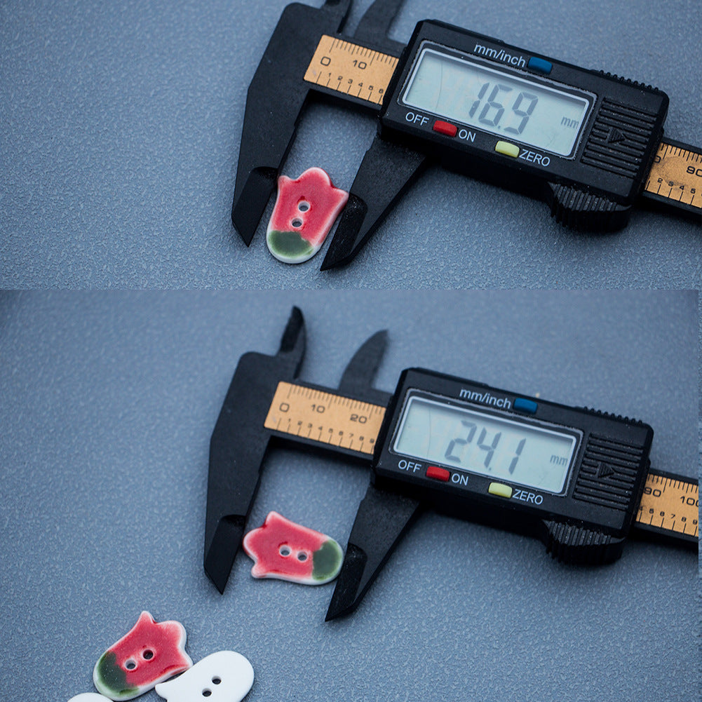 24 mm red tulip ceramic button with 2 holes; size measured with digital caliper