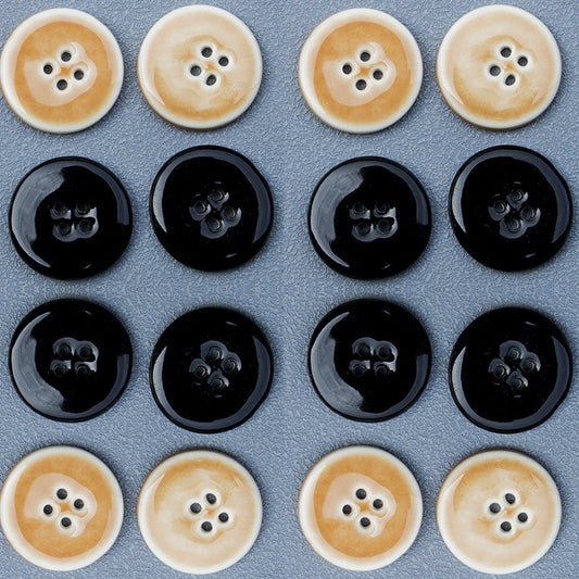 28mm Black and Khaki Round 4-Hole Handmade Ceramic Buttons 6pcs