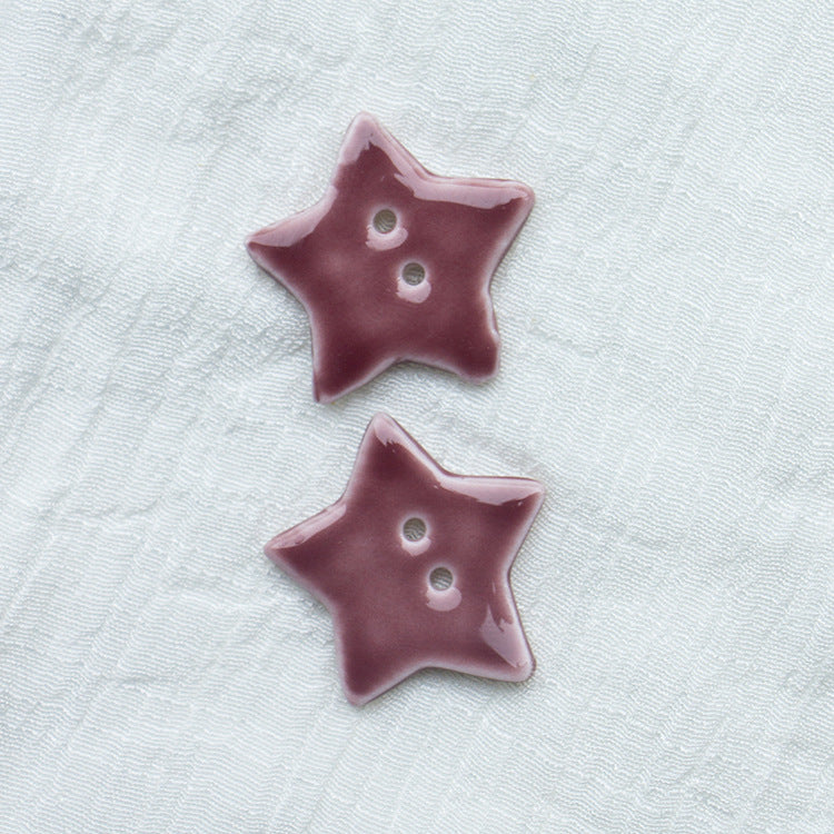 Burgundy ceramic star buttons, 2-hole, handmade (10pcs)