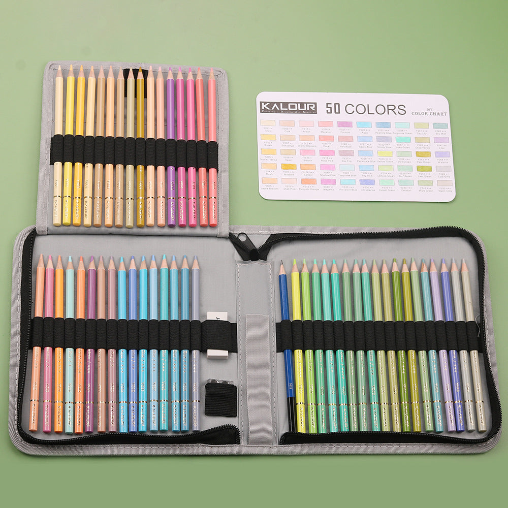 KALOUR 50 Macaron Pastel Colored Pencils Set with Carrrying Case