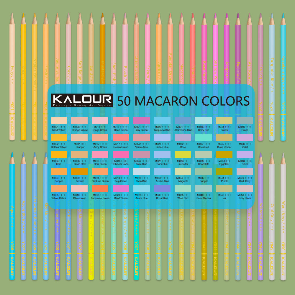 KALOUR 50 Macaron Pastel Colored Pencils Set with Carrrying Case