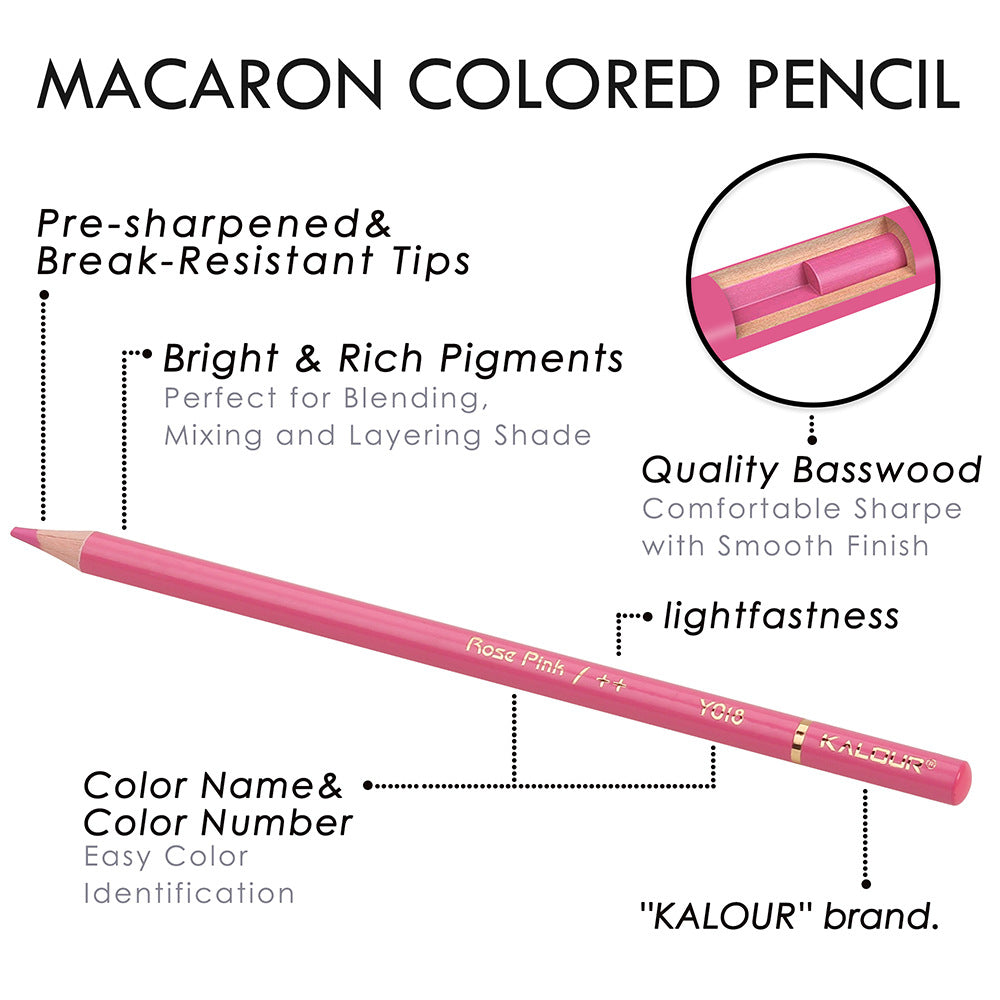 KALOUR 50 Macaron Pastel Colored Pencils Set with Carrrying Case