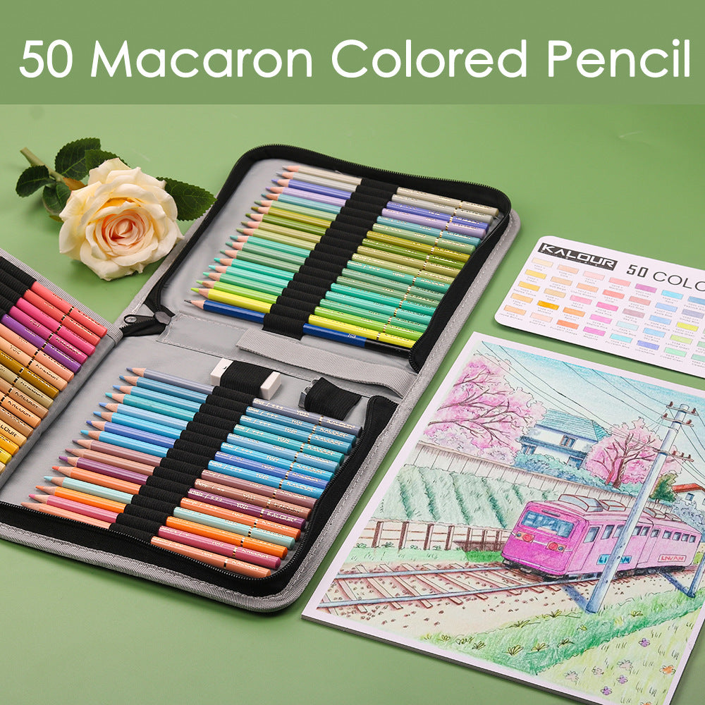 KALOUR 50 Macaron Pastel Colored Pencils Set with Carrrying Case