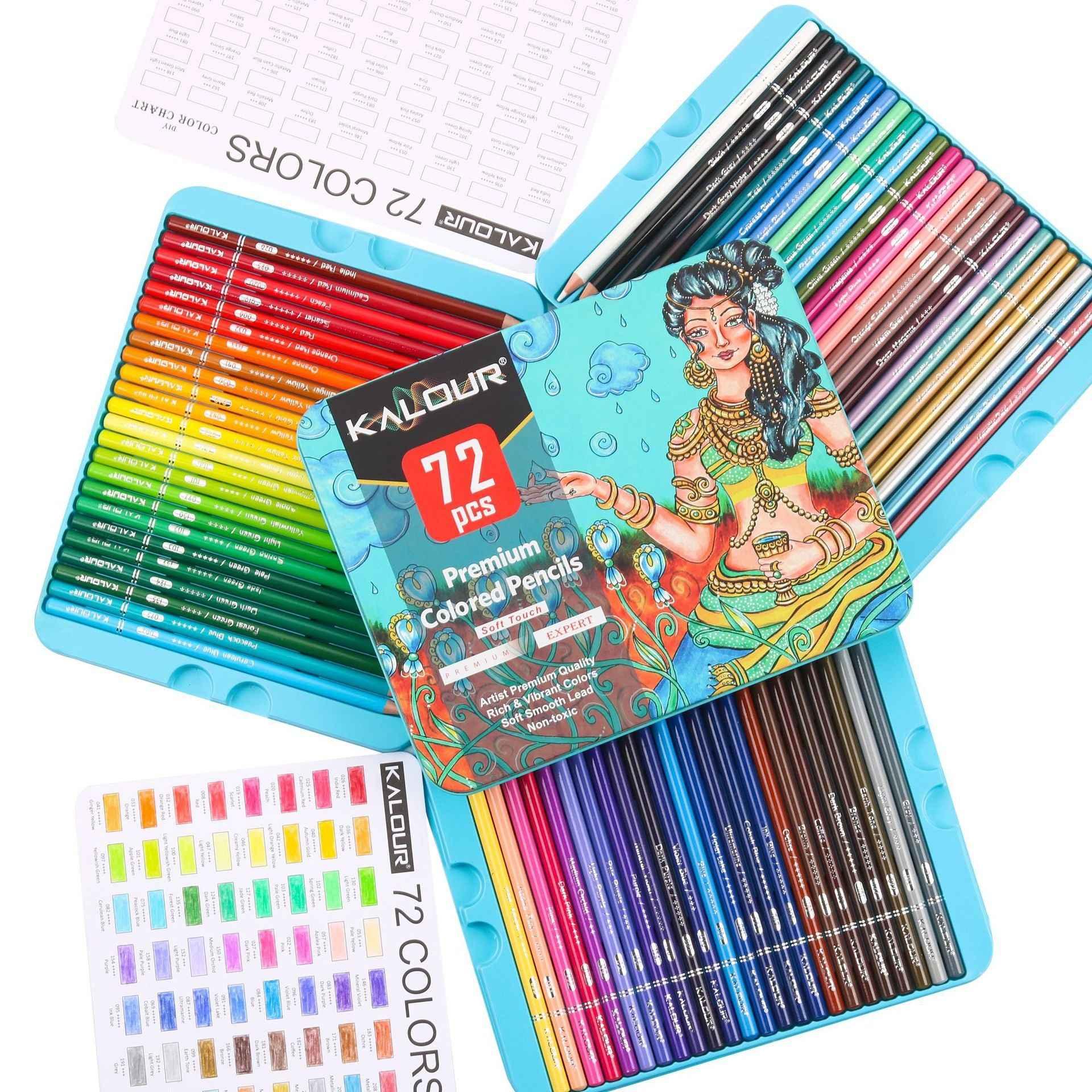 KALOUR Lot de 72 crayons aquarelle professionnels avec brosse et stylo pinceau à eau, forme hexagonale, mélangeables à l'eau ou secs, crayons de KALOUR Lot de 72 crayons aquarelle professionnels avec brosse et stylo pinceau à eau, forme hexagonale, mélangeables à l'eau ou secs, crayons de