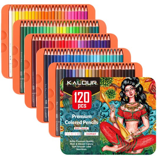 KALOUR 132 Colored Pencils Set,with Adult Coloring Book and Sketch Book,Artists Colorless Blender,Zipper Travel Case,Soft Core,Ideal for Drawing