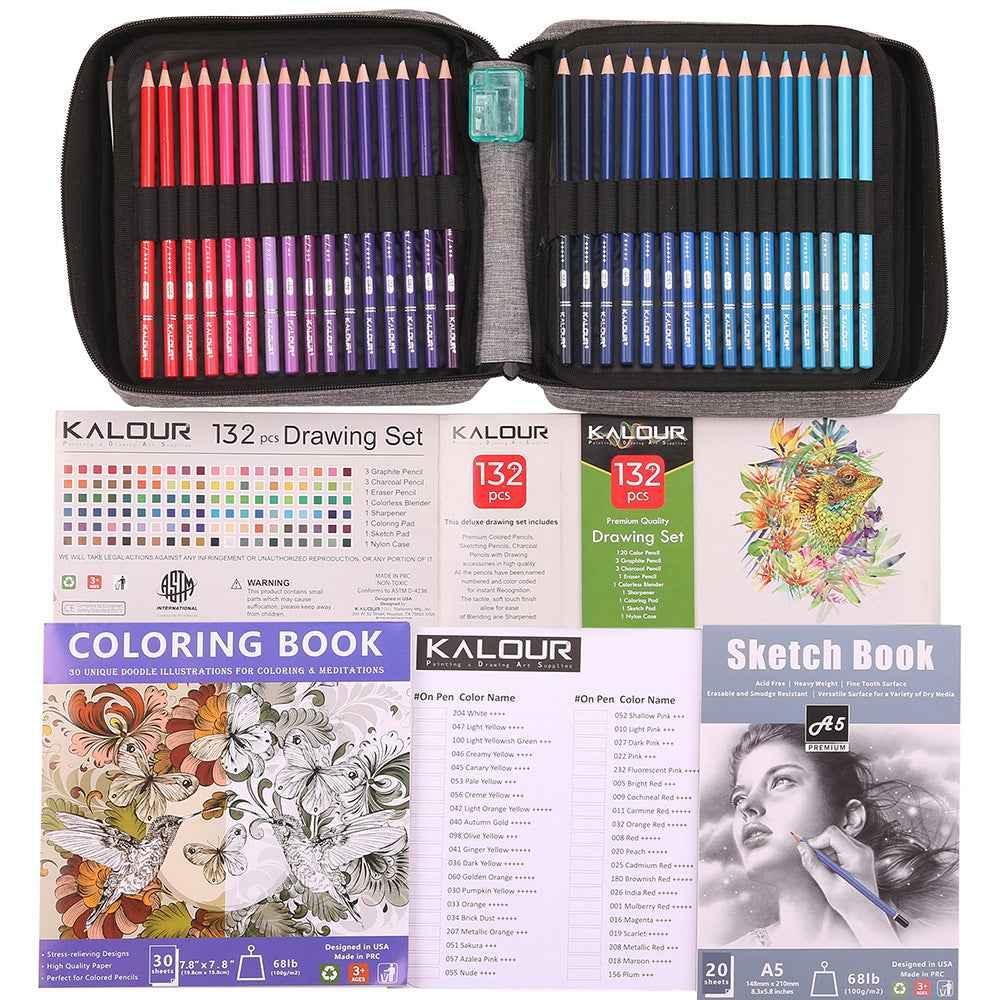 Kalour KALOUR 132 Colored Pencils Set with Portable Zipper Travel Case