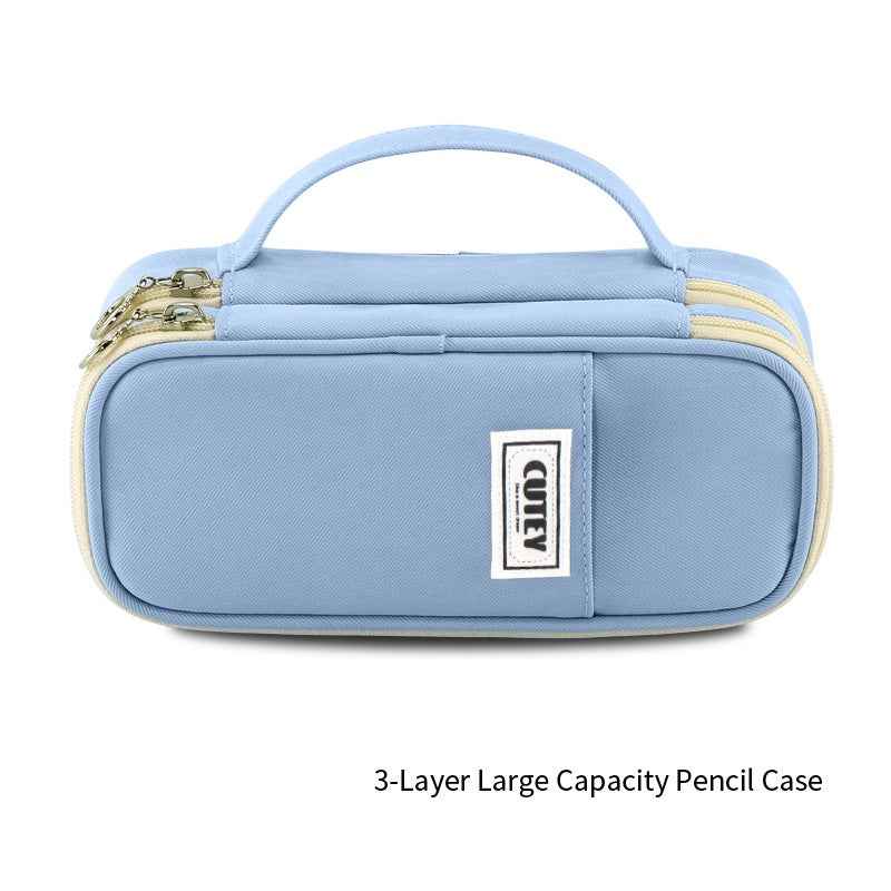 Canvas Minimalist 3-Layer Large Capacity Pencil Case