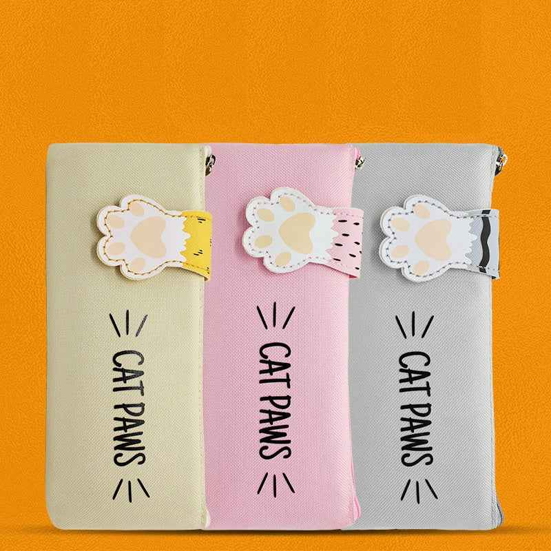 Cute Cat Paw Canvas Pencil Case Student Pen Bag Organizer