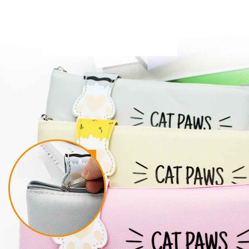 Cute Cat Paw Canvas Pencil Case Student Pen Bag Organizer