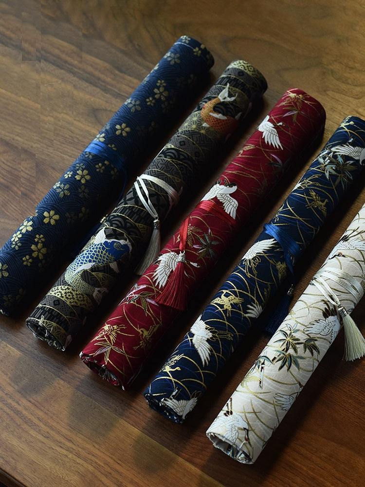 Chinese Japanese Calligraphy Brush Roll 8-Slot Bamboo Brush Holder