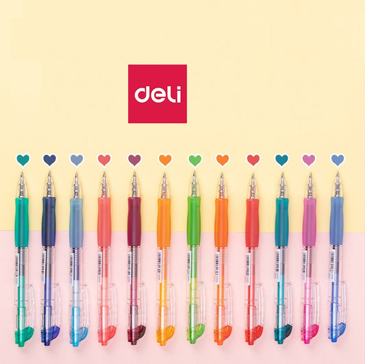 DELI Set de 12 bolígrafos de gel de colores con clic para diario, toma de notas y arte