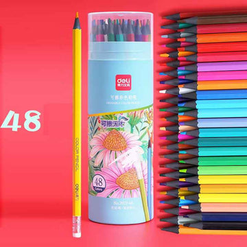 DELI 48 Colors Woodless Erasable Colored Pencils Set