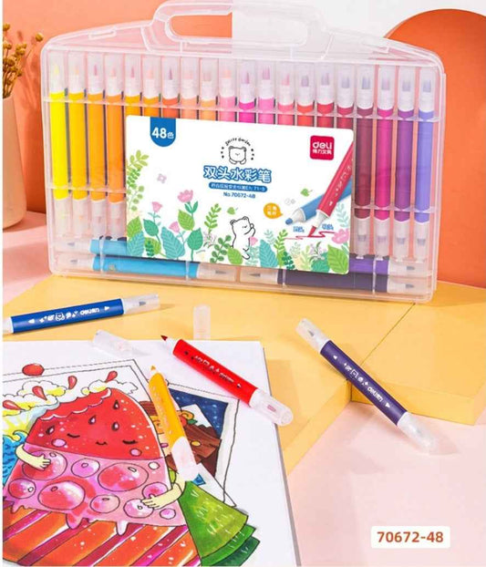 DELI 12/24/36/48 Colors Dual Tip Brush Marker Pens for Kids Doodling
