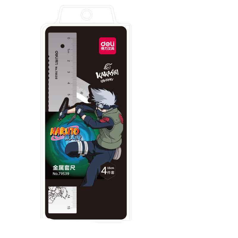 Naruto Ruler Set rigle metalice DELI 79539 Naruto – 4 piese aurii și argintii, 2 pa