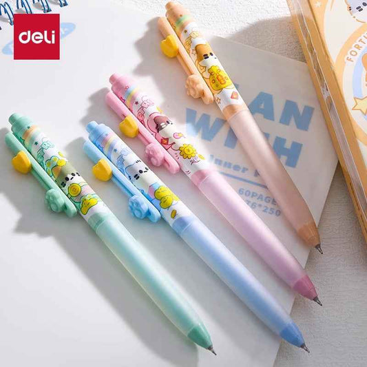 DELI Cat Silent Click Gel Pen – 0.5mm Black Ink – 12-Pack