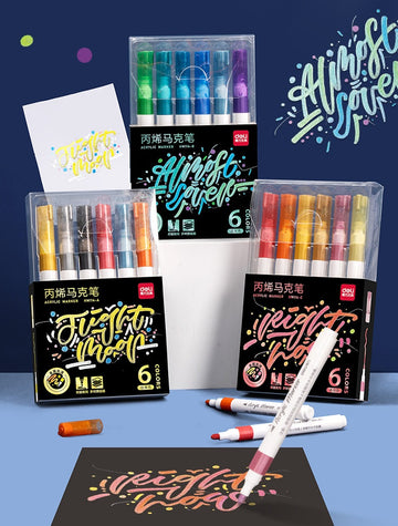 DELI Metallic Acrylic Marker Pens – 18 Colors, Perfect for Black Paper