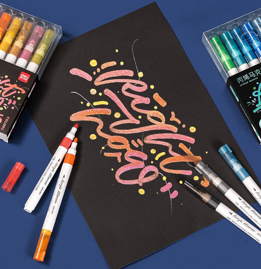 DELI Metalliset Akryylitussit – 18 Väriä, Täydelliset Mustalle Paperille