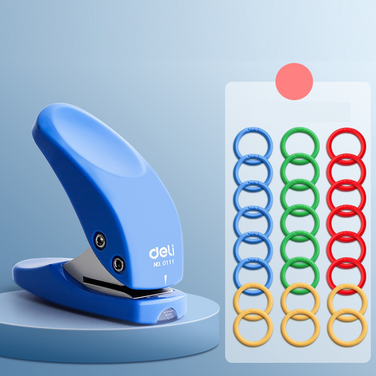 DELI Mini Single Hole Punch 6mm Hole with 24 Colorful Plastic Binding Rings