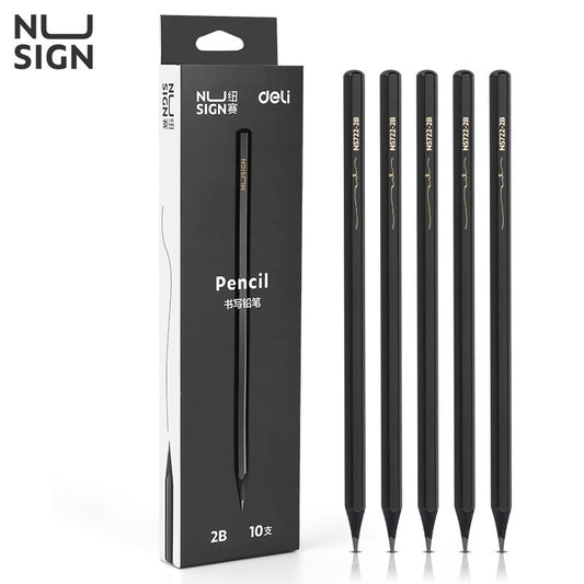 DELI 2B HB Black Wood Cased Graphite School Pencils 10 Pack