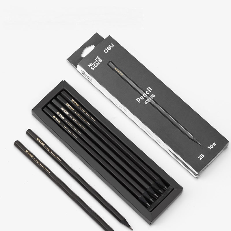 DELI 2B HB Black Wood Cased Graphite School Pencils 10 Pack